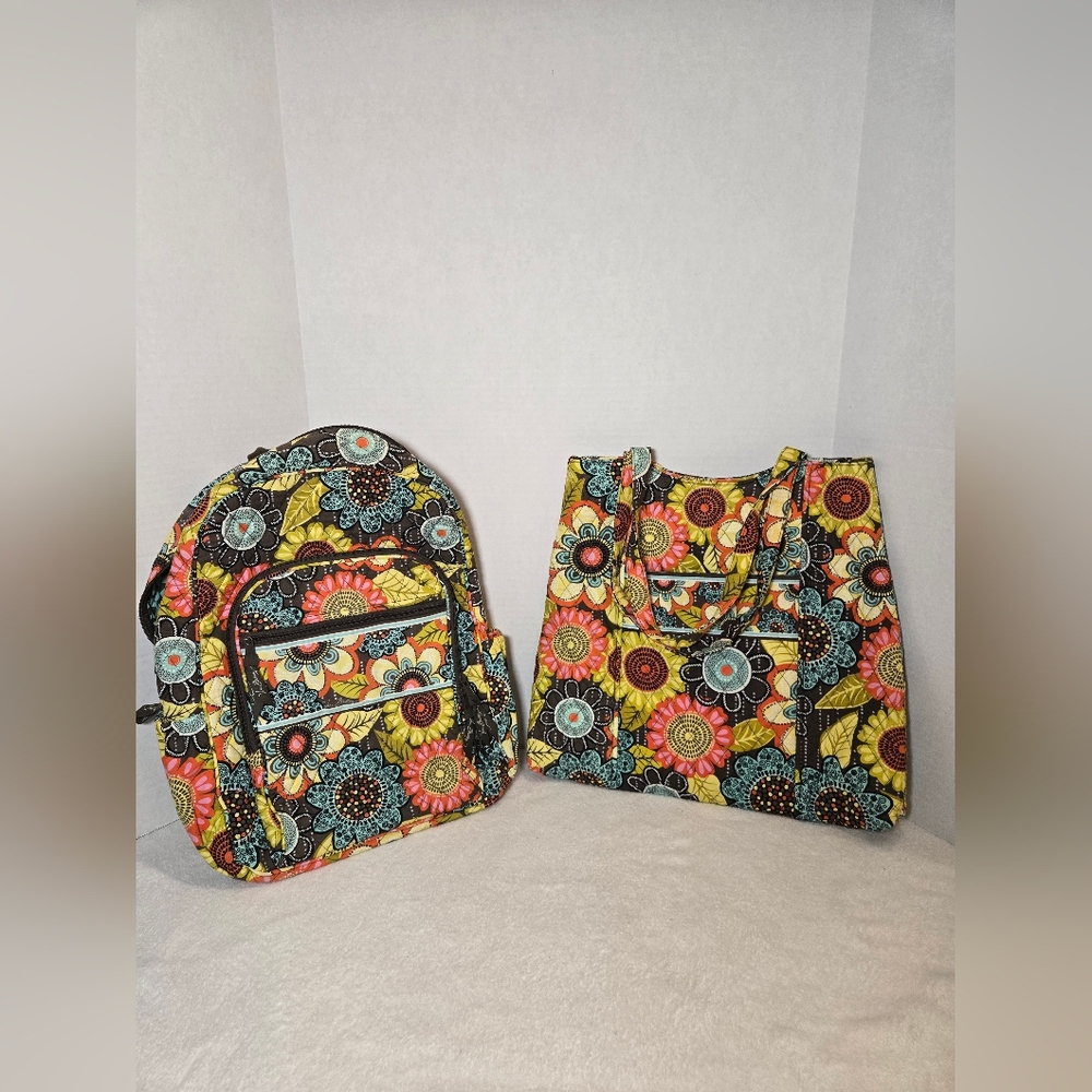 Vera Bradley Yellow and Red Floral Backpack and Tote